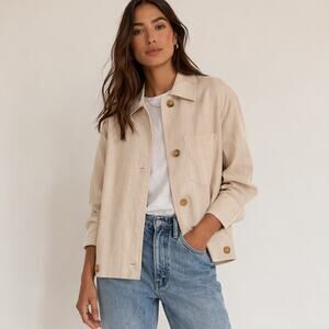 Vince Women's SZ M Oat Linen Blend Lightweight Shirt Jacket Pockets